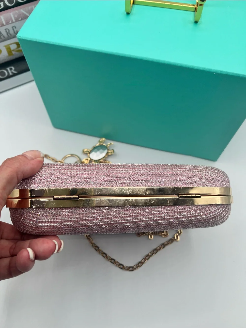 Elegant NWOT Evening Bag - Clutch, shoulder or Crossbody with adorable Keychain
